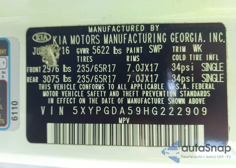 2017 Kia Sorento 3.3L Lx from USA, damaged, VIN 5XYPGDA59HG222909